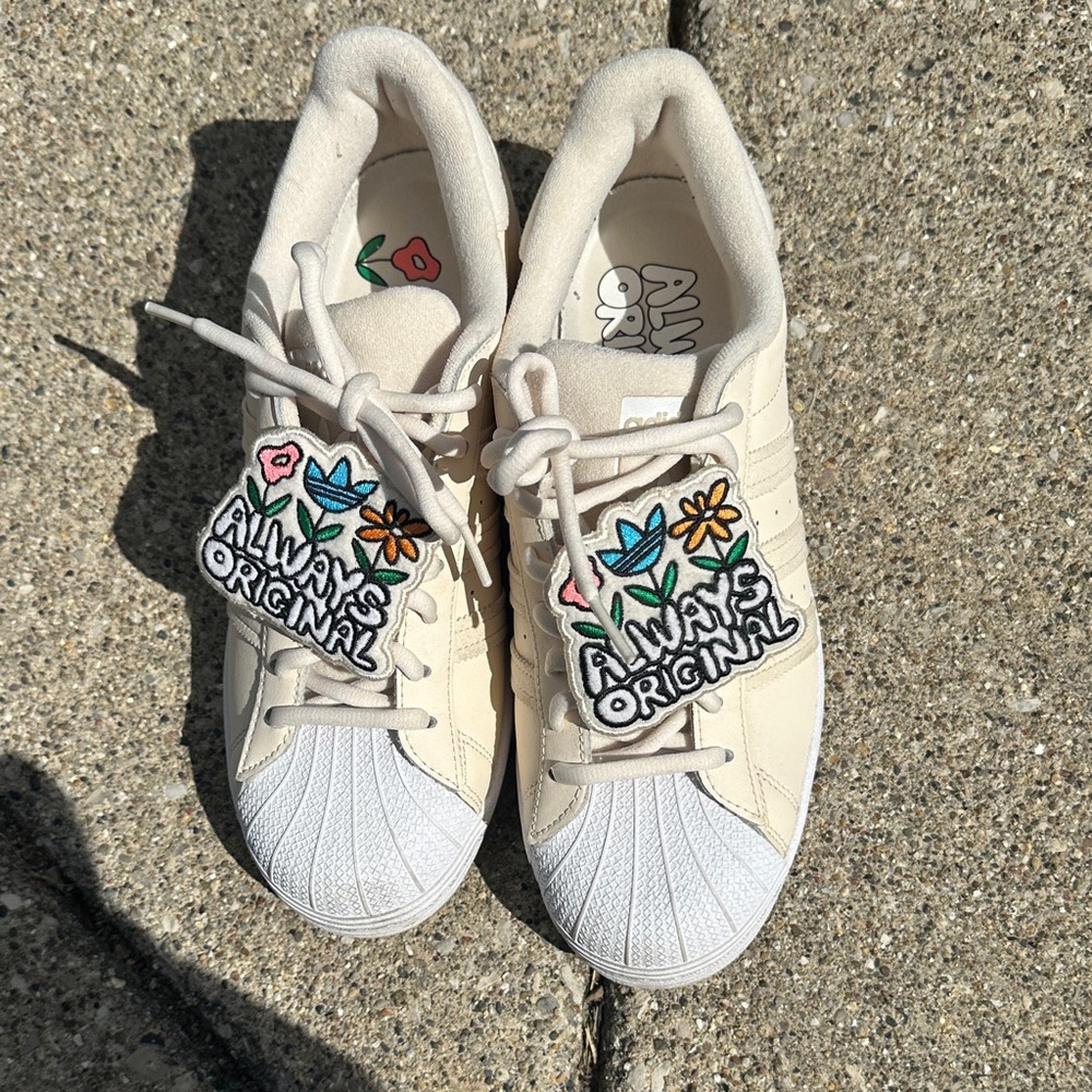 Adidas Beige Sneakers with Colorful Floral Accents